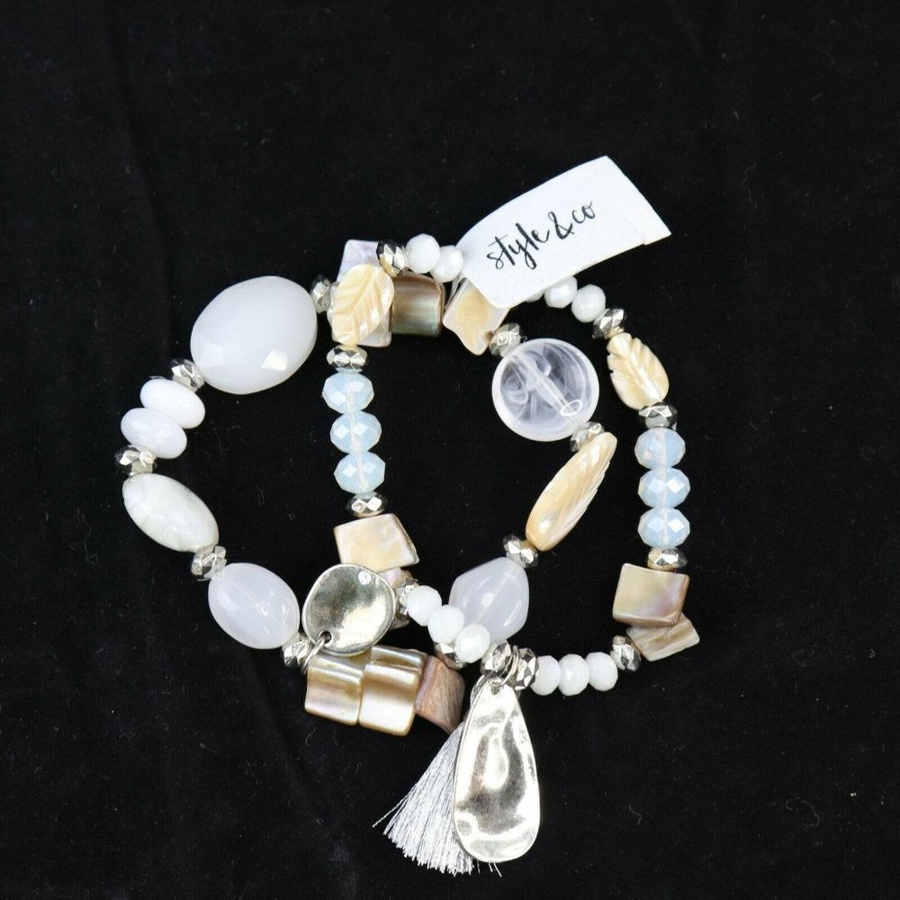 Style & Co, 2-Pc. Set Stone & Tassel Beaded Stretch Bracelets - Picture 2 of 7